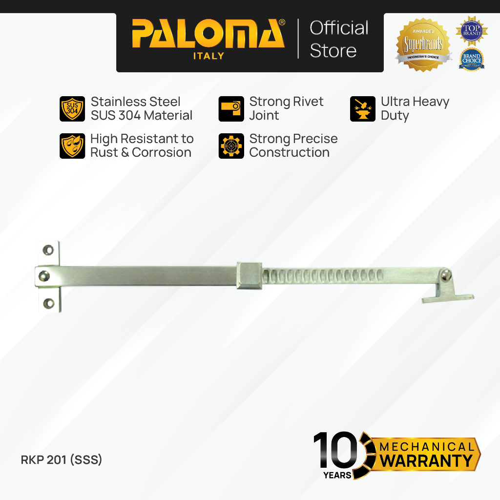 PALOMA RKP 201 Hak Angin Ramskar Lamskar Putar Tarik Penahan Jendela Window Panjang Stainless SUS304