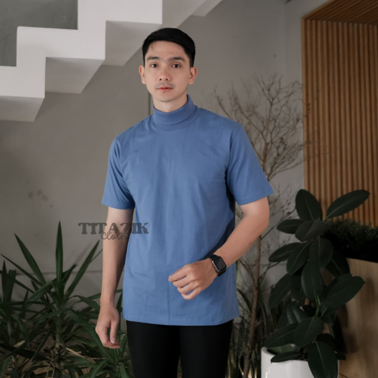 Kaos Turtle Neck Keren Pria Big/Jumbo  Kerah Tinggi TerLaris Lengan Pendek