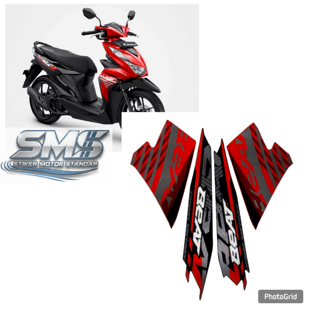 sticker striping body motor Honda beat fi 2021 2022 hitam-merah