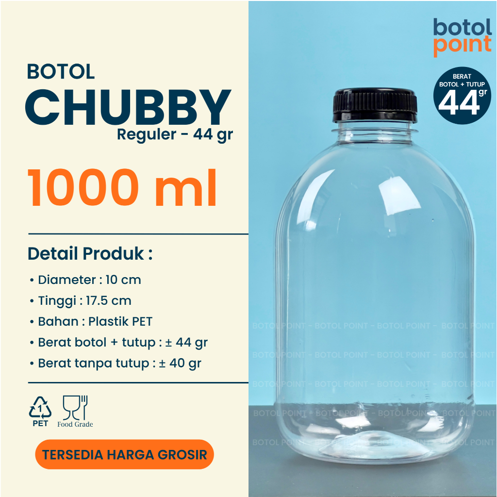 Botol Chubby 1 Liter - Botol Kale Gendut 1000ml - Botol Plastik SKLB 1000 ml - Botol Gendut 1000ml