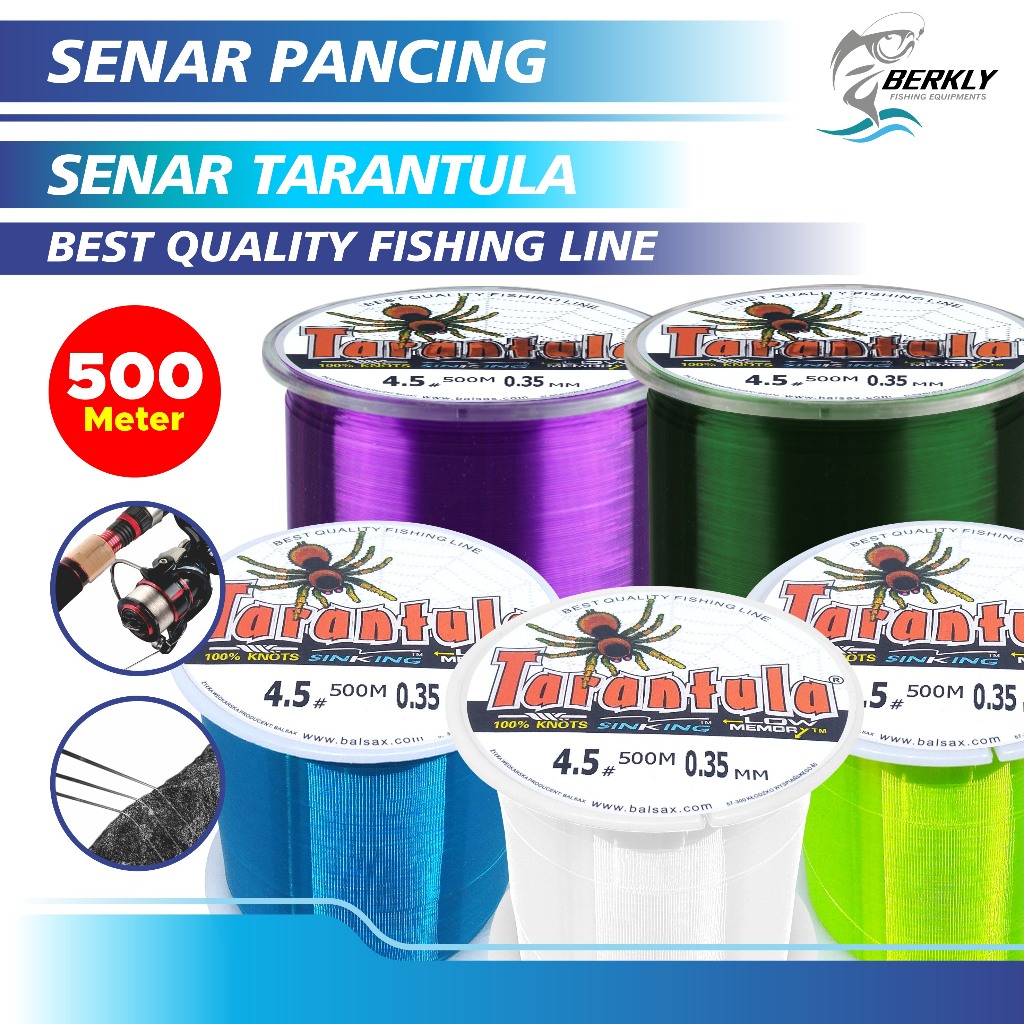 BERKLY Tali Pancing TARANTULA 500Meter 5Warna  Nilon Tali Pancing Bahan Nilon Pancing Anti Keriting 