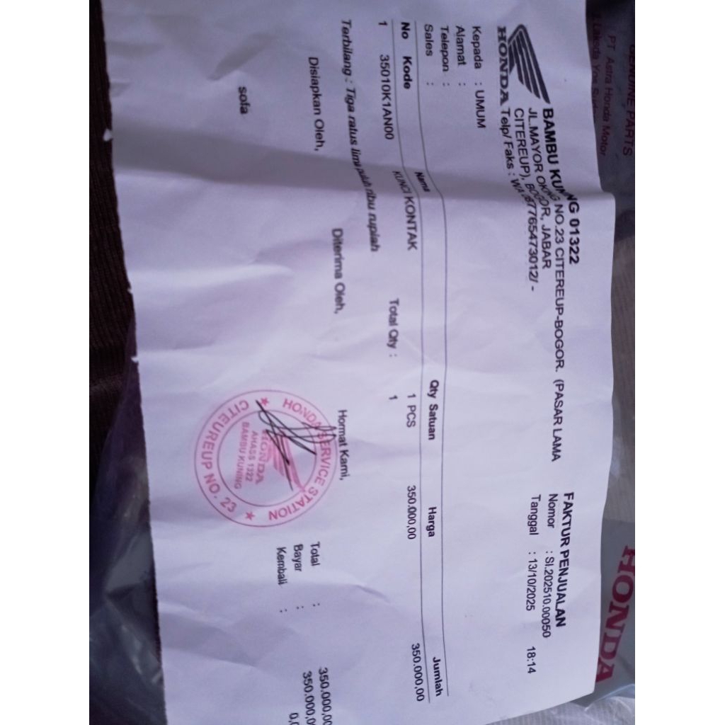 Kunci kontak Honda beat 2022 Ori