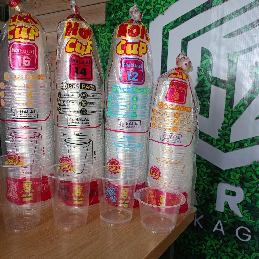 Cup Gelas Plastik HOK Datar 4gr 8 Oz/12 Oz/14 Oz/16 Oz