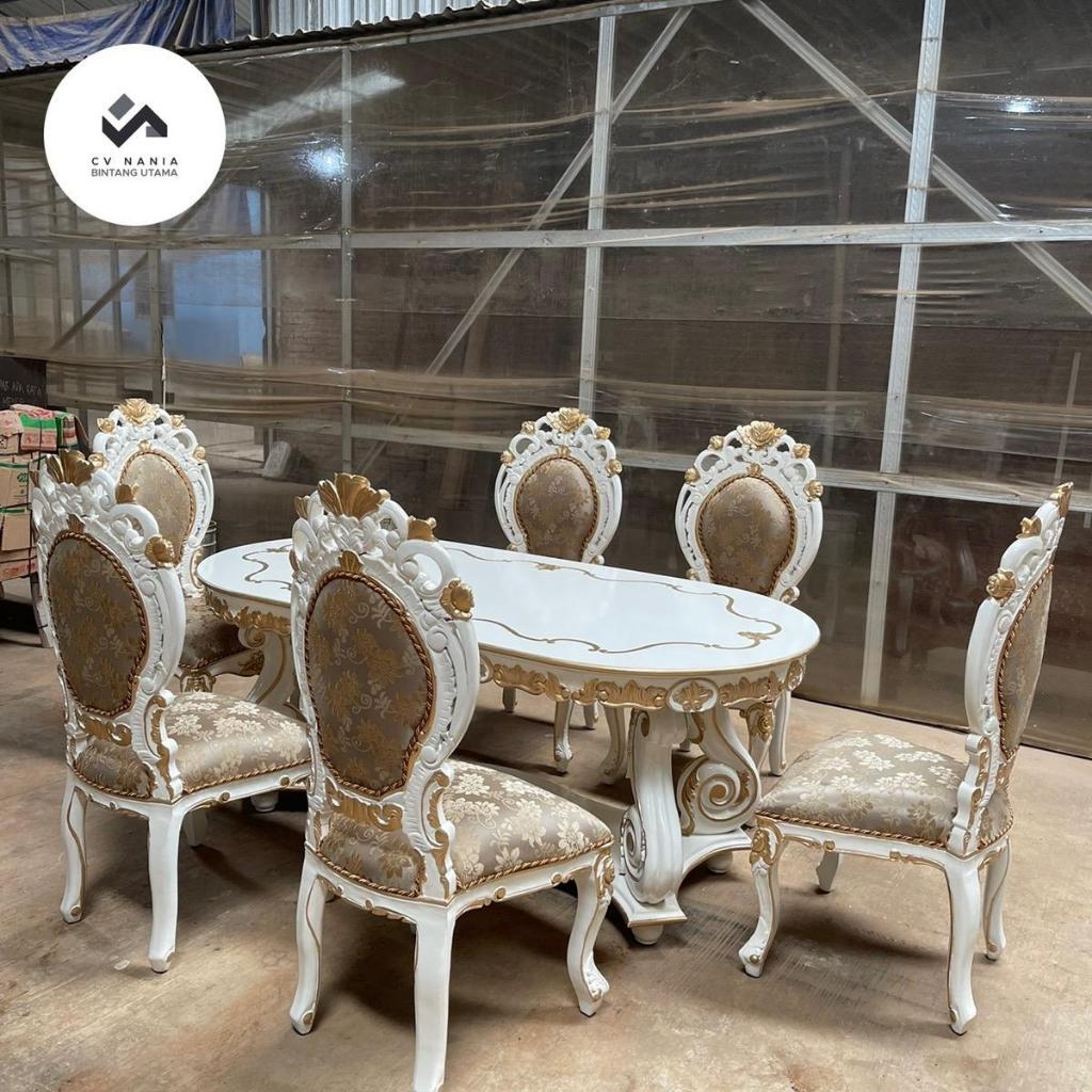 Meja makan ukir mewah set meja makan mewah kursi 6 elegan