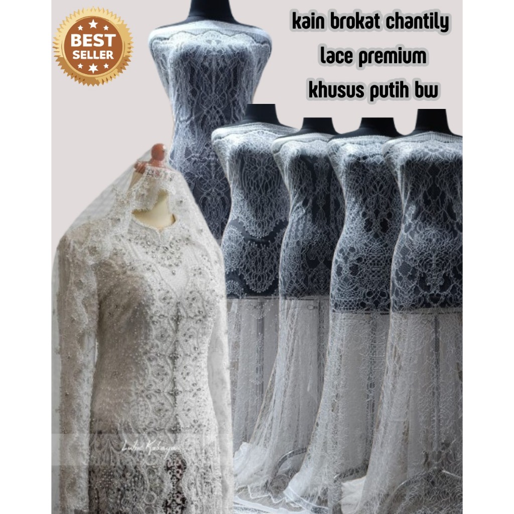 KAIN BROKAT CHANTILY LACE PUTIH BW SALE SISA 1 POTONGAN,BRUKAT LACE CHANTILY KEBAYA BALI,BROKAT KEBA