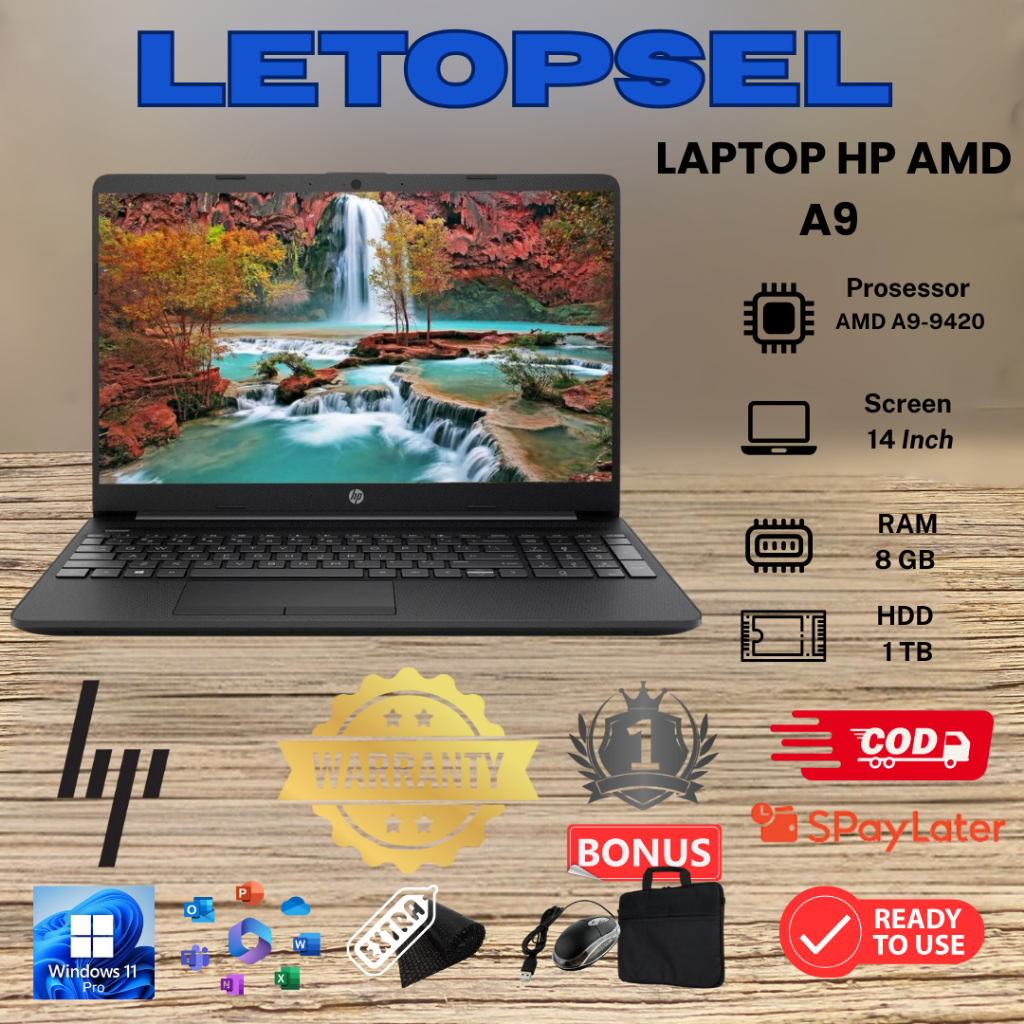 LAPTOP HP AMD A9 /RAM 8GB/512 SSD/ AMD RADEON R5/ BONUS TAS LAPTOP & MOUSE