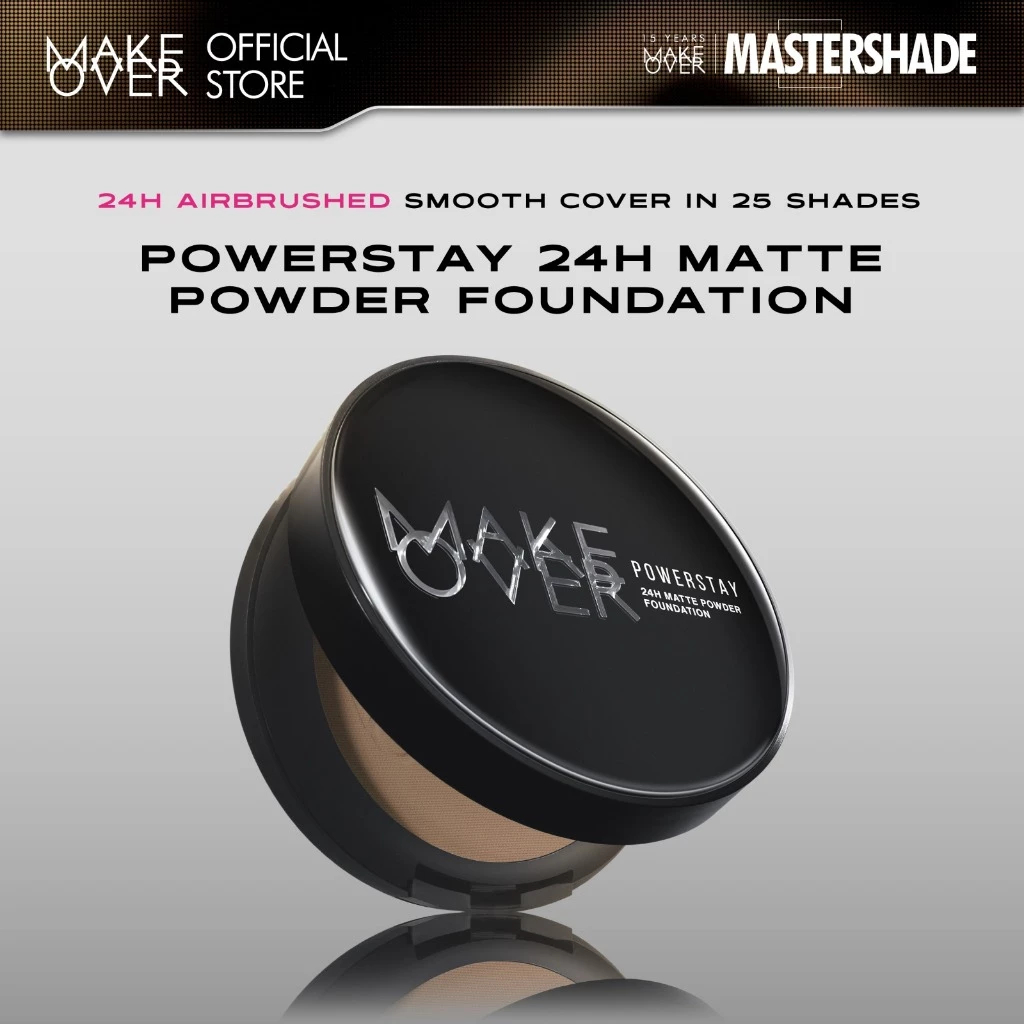 MAKE OVER Powerstay 24H Matte Powder Foundation | Bedak Padat High Coverage Ringan Compact