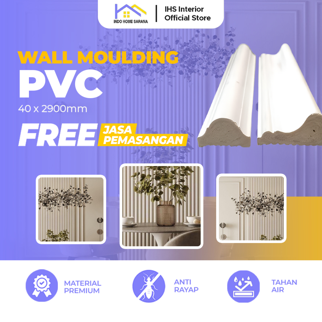 Jasa Pemasangan Wall Moulding PVC Ukuran 40x2900mm - Lis Profil List Dinding Anti Rayap & Air