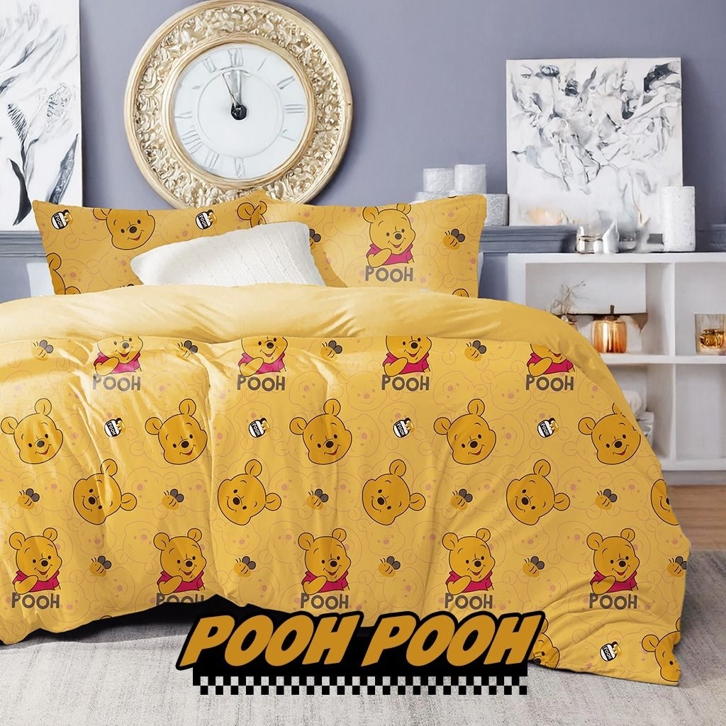 BEDCOVER + SPREI Dobbel karet anti geser motif anak pooh kuning