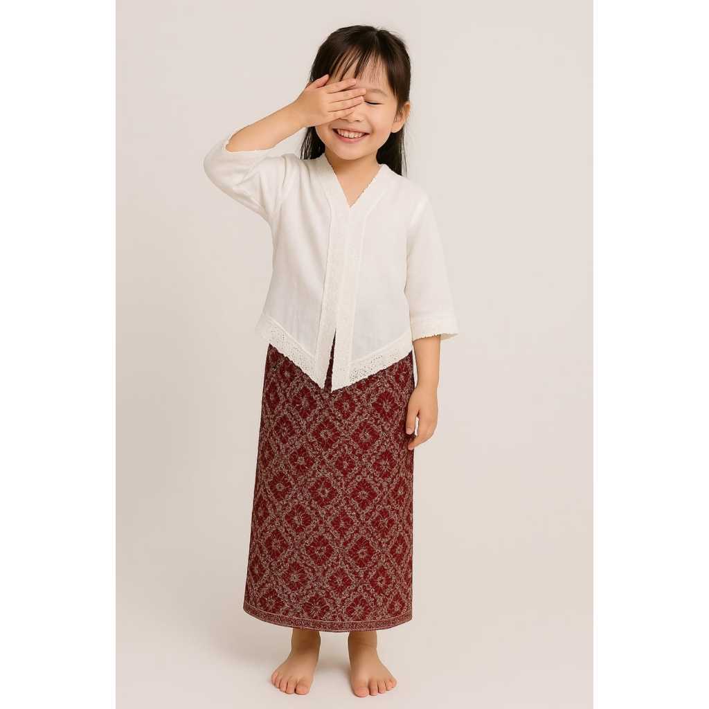 Pakaian Adat Anak Anak Perempuan Set 2in1 (Atasan & Rok Motif Batik) Setelan Kebaya Mekar