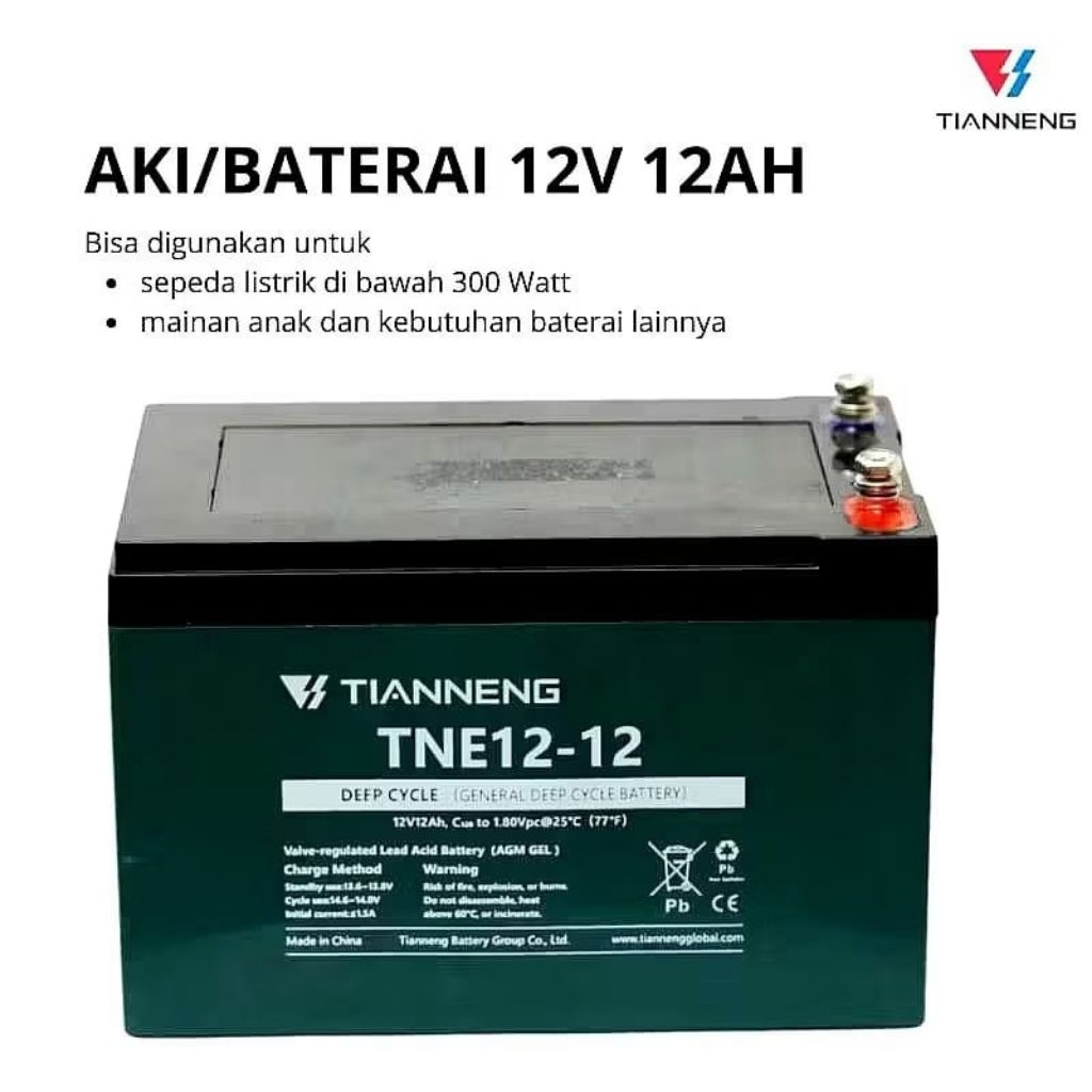 [COD] PROMO TIANNENG 12V-12AH AKI SEPEDA LISTRIK 100% ORIGINAL COCOK UNTUK BERBAGAI MACAM SEPEDA LIS