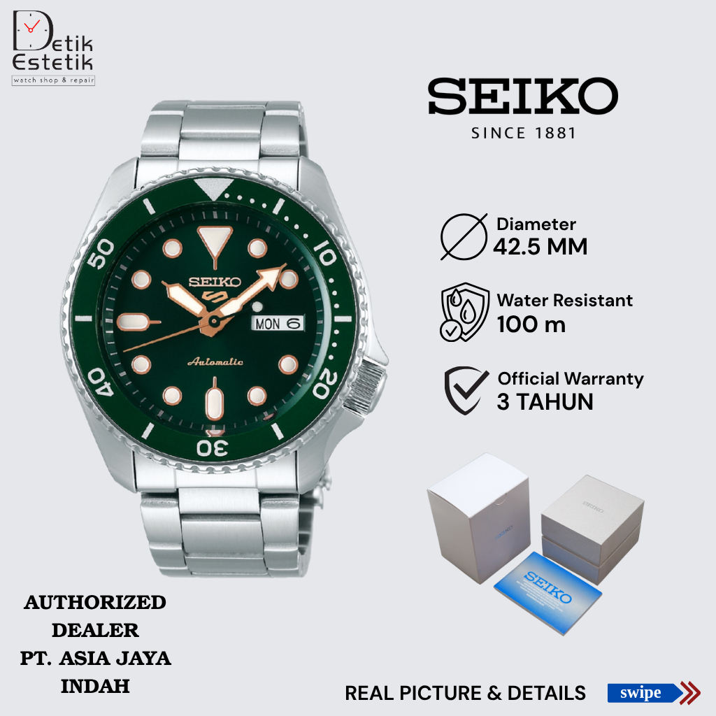 Jam Tangan Seiko 5 Sports SRPD63K1 / SRPD63 Automatic Green Dial Original
