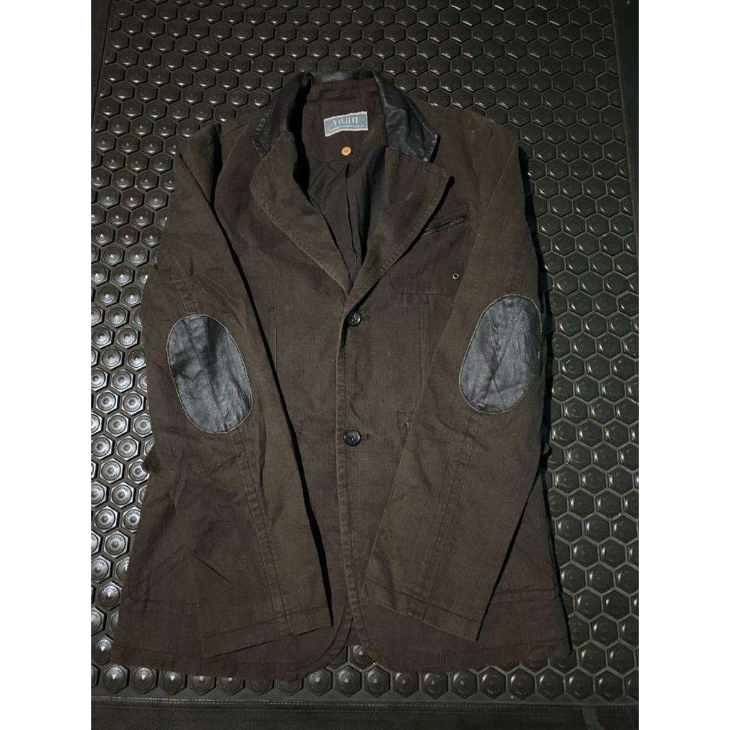 BLAZER JAS ELBOW kulit bahan SEMI JEANS DENIM COKLAT HUM MEWAH BRANDED