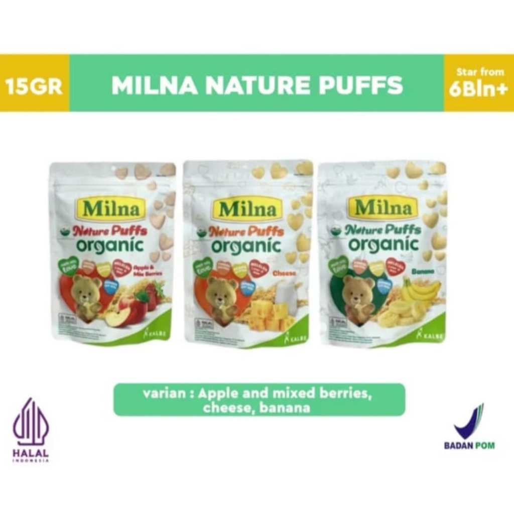 Milna Nature Puff Organic 15 gr/ Snack Bayi Cemilan MPasi bayi/ Snack MPasi 6 Bulan keatas