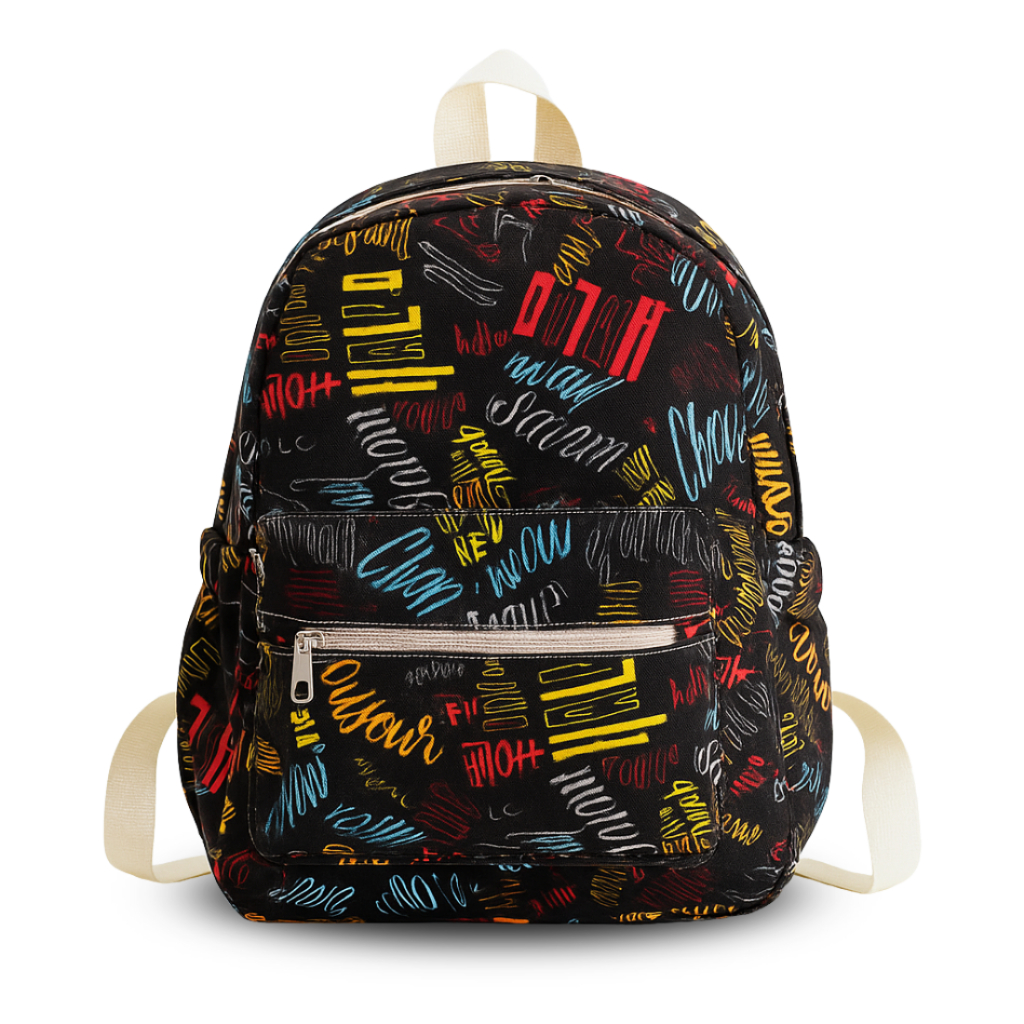 Baggeur Tas Ransel Mini Wanita Motif Tulisan Hallo 006 Tas Punggung Perempuan Matif Bahan Kanvas Cew