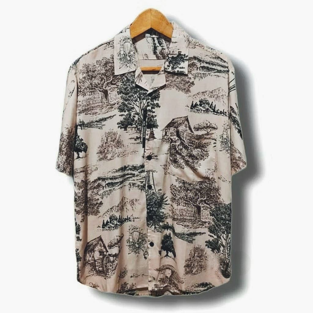 kemeja pria hawai vintage pantai lengan pendek classic shirt rayon viscosse premium adem