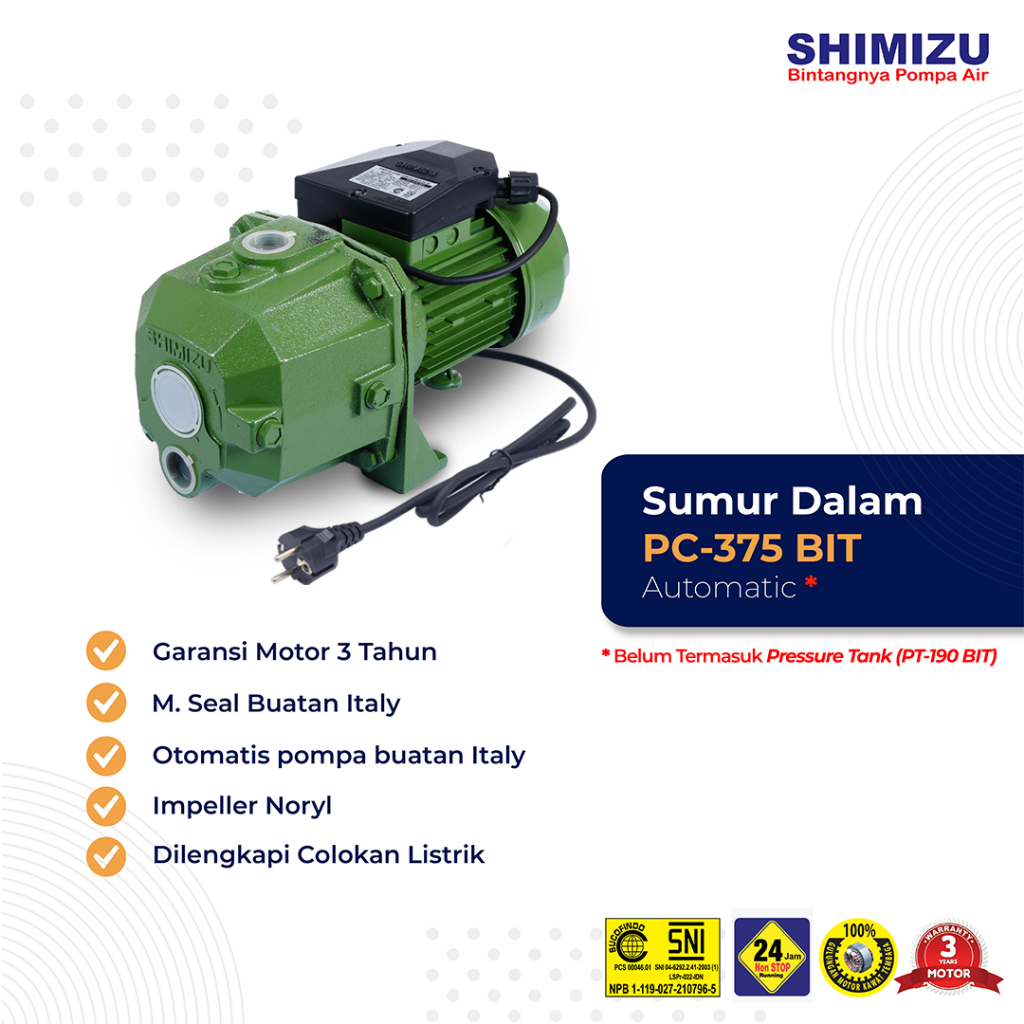 Shimizu PC 375 BIT NT pompa air sumur dalam tanpa tabung | 375BIT PC375BIT