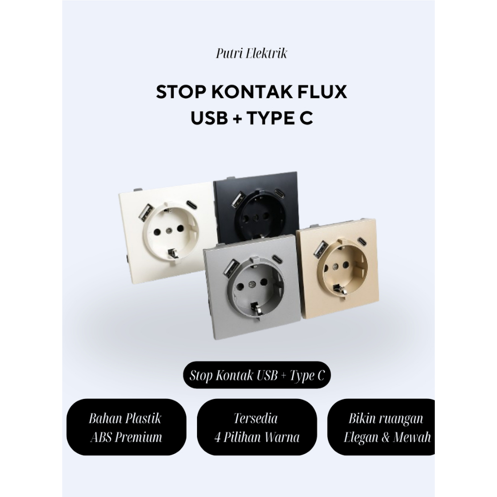 Stop Kontak Dinding USB + Type C Tanam merk FLUX