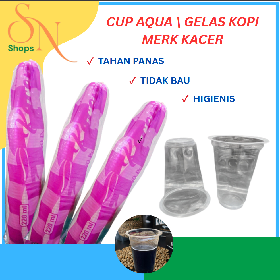 Cup Aqua KACER 220ml / gelas plastik / cup plastik / gelas kopi minuman