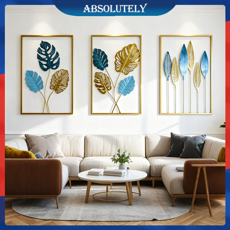 Wall Decor Hiasan Dinding Daun Kerajinan Logam Nordic Besi Sofa Ruang Tamu Hiasan Dinding Aesthetic 