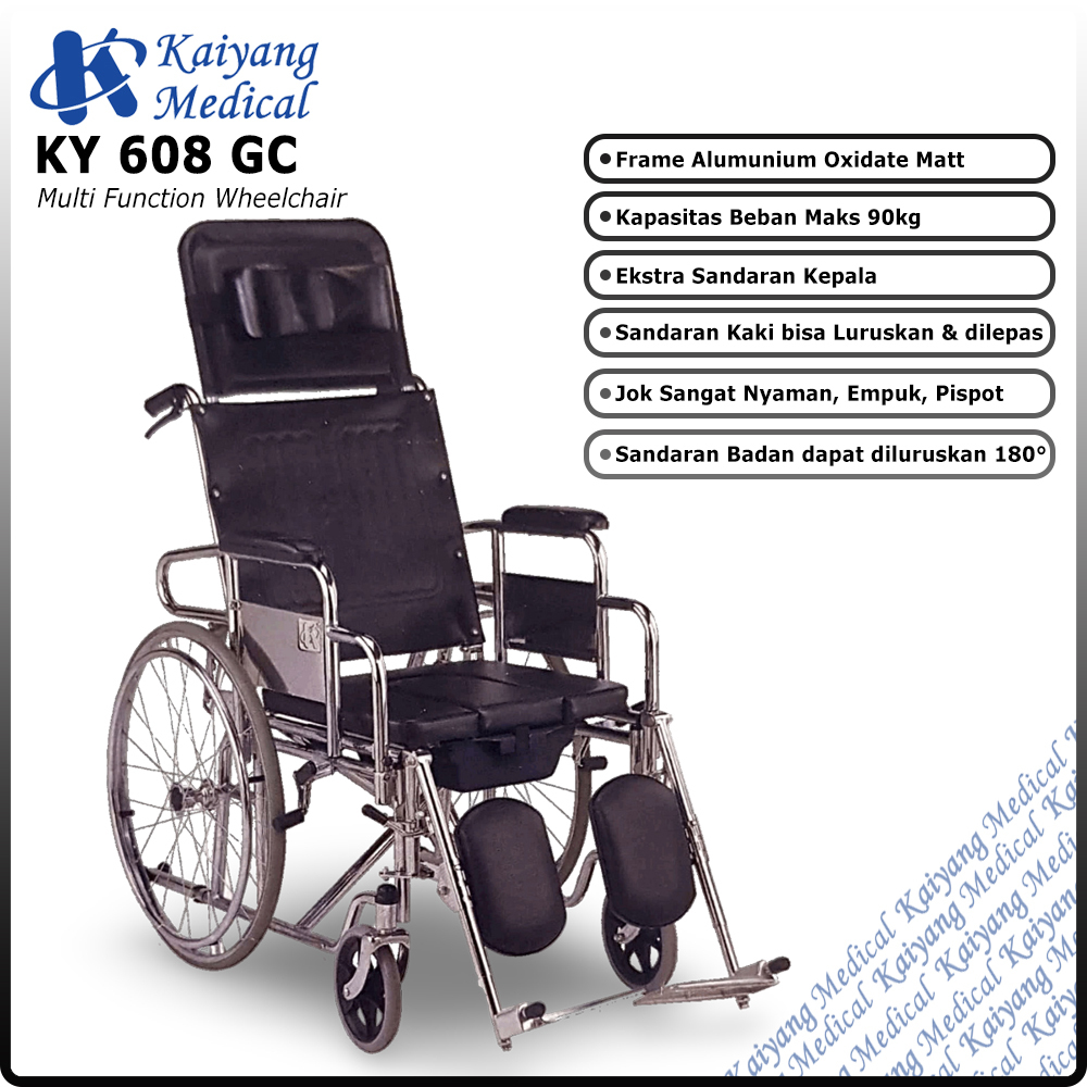 Kursi Roda 3 in 1 Kaiyang KY608GC Bisa Rebahan Tempat Tidur dan BAB WC Pasien Stroke Lansia
