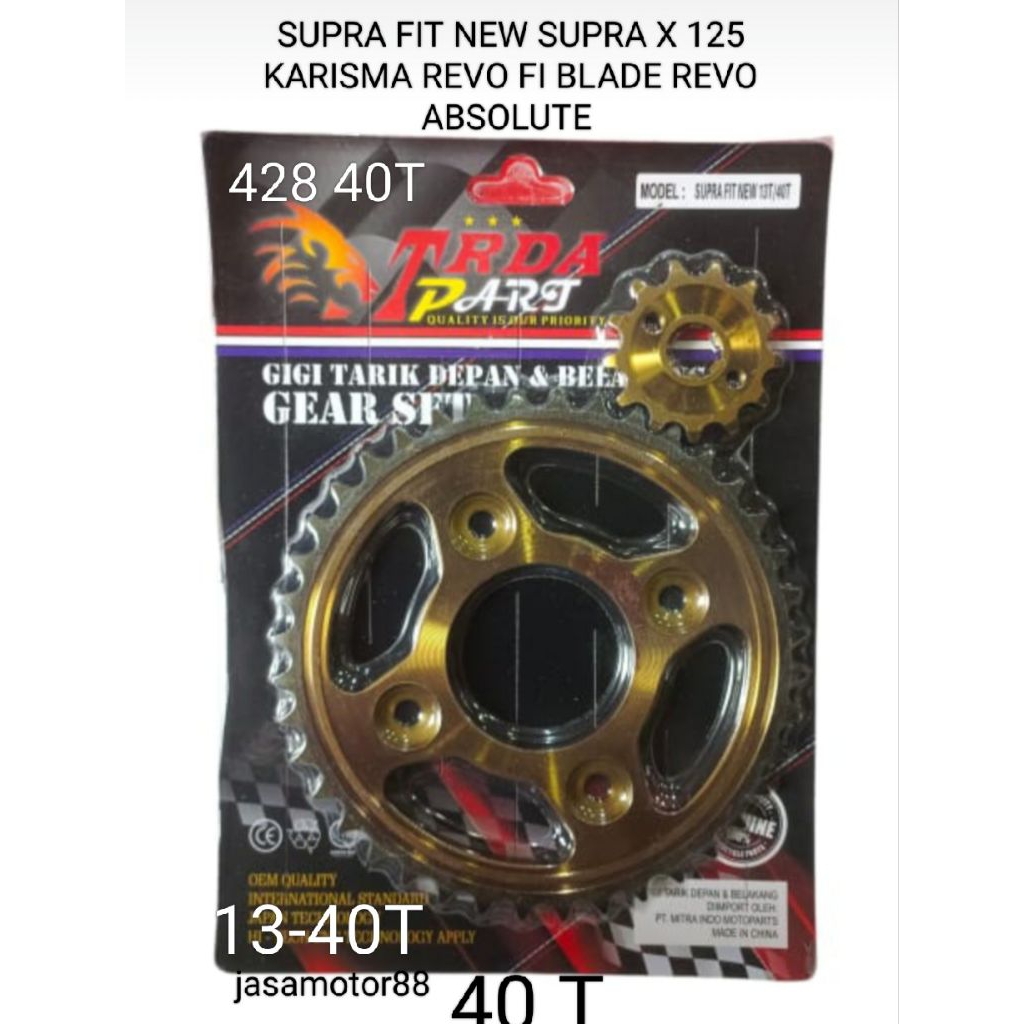 GEAR GIR GIGI SET MUKA BELAKANG SUPRA FIT NEW REVO SUPRA X 125 KARISMA REVO ABSOLUTE BLADE 428 13T 4