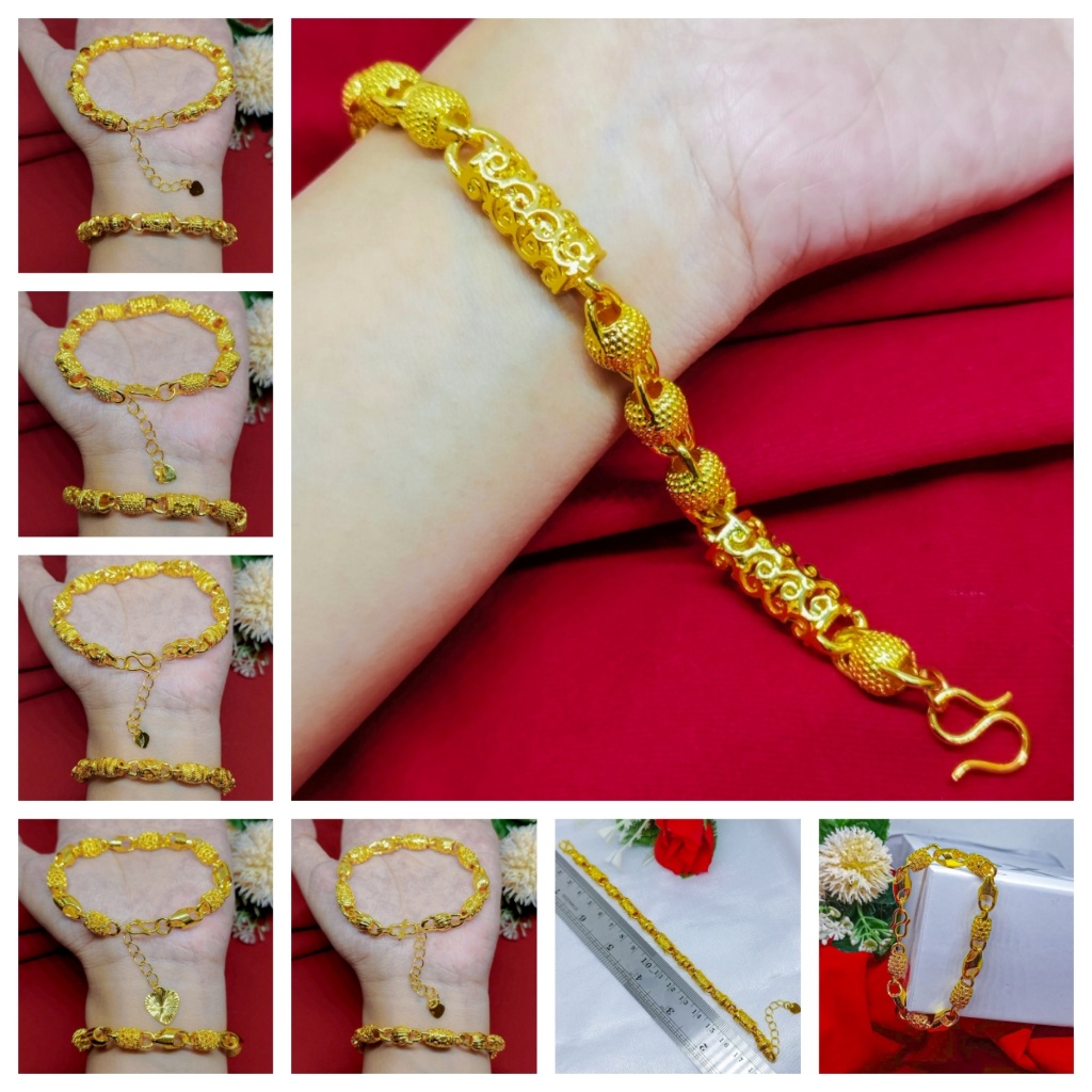 COD Gelang Bola Pipa Ukir Kopong Lapis Emas 24k Hongkong Emas Anti Karat Tidak Mudah Luntur Terbaru 