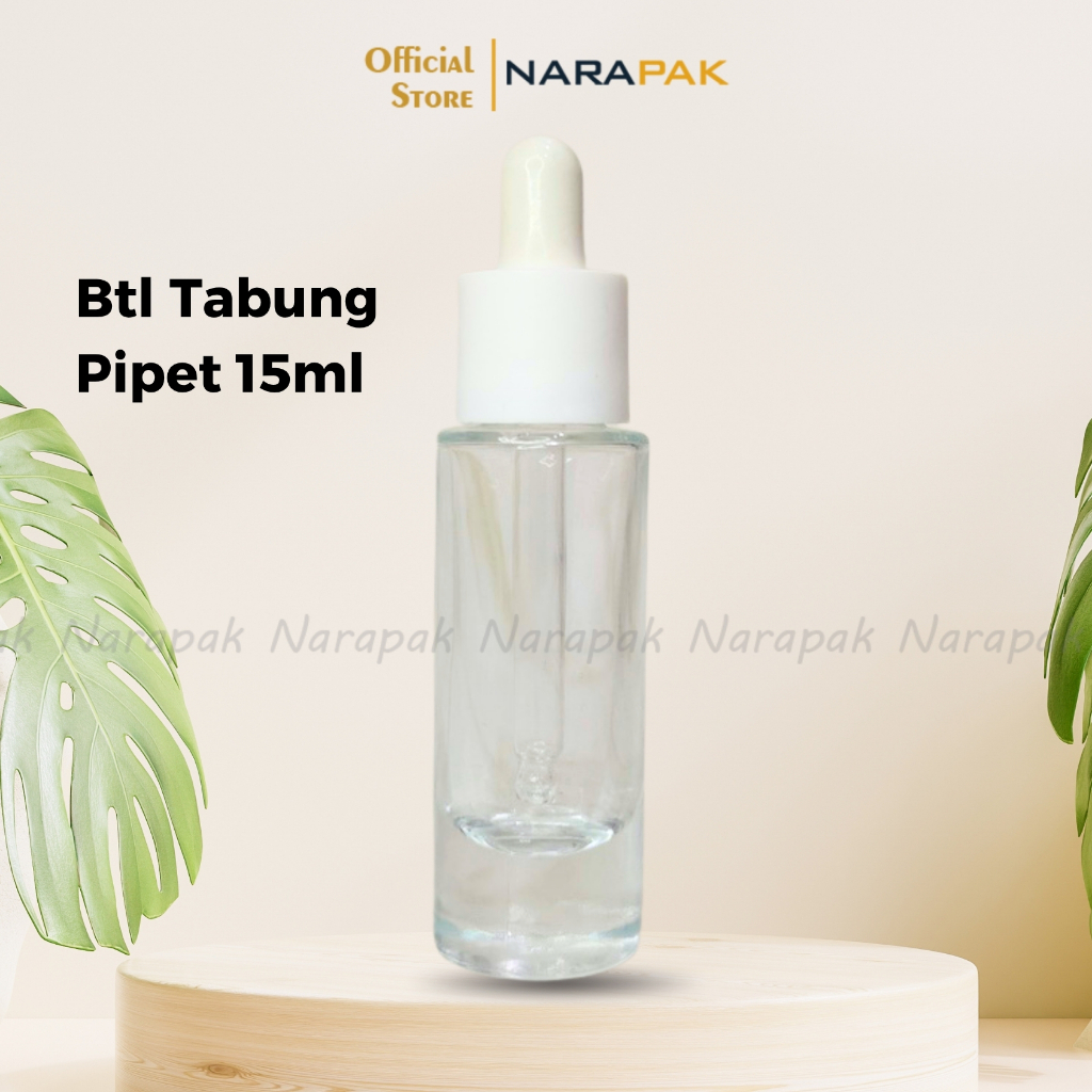 Botol Kaca 15ml Tabung Tinggi Bulat Bening Tutup Putih Tinggi Unik Pipet Tetes Serum Skincare
