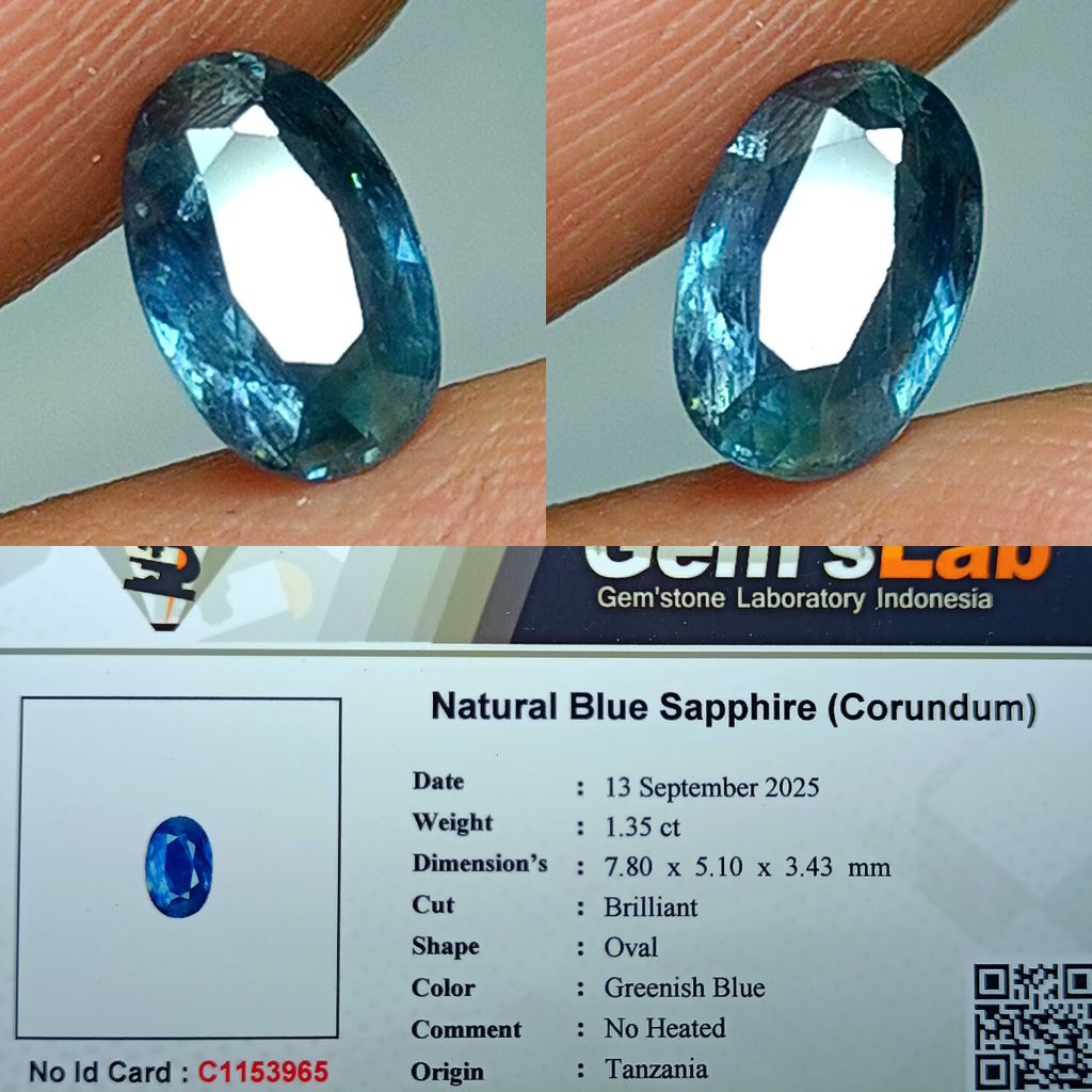 NATURAL BLUE SAPPHIRE NOHEATED GREENISH BLUE GLI LAB ID