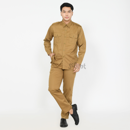Oculamsya - Seragam Pria Khaki Tua Pemda lengan Panjang Murah Bahan Premium Seragam kekhi pria serag