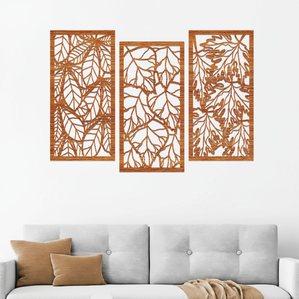 Set Hiasan Dinding Ruang Tamu Dekorasi Motif Daun Pajangan Kamar Tidur