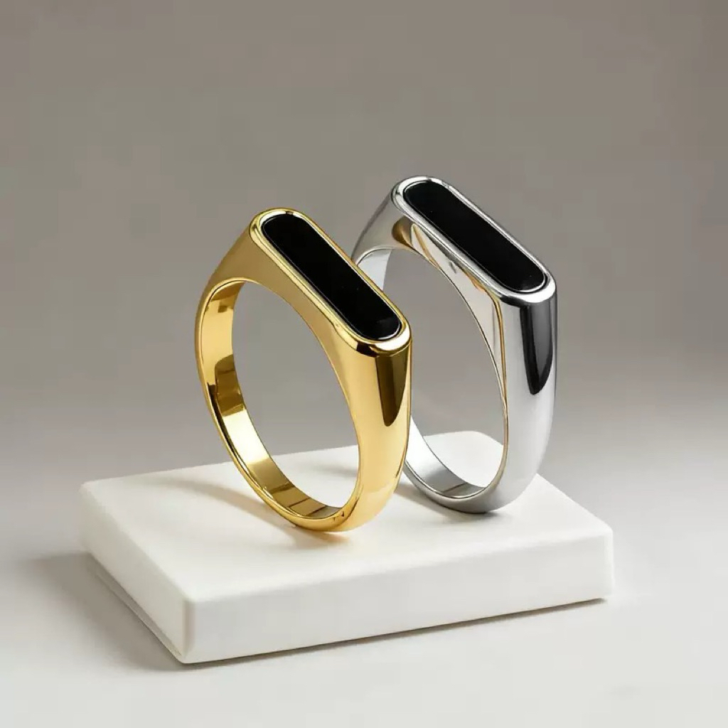 Cincin Pria Super Keren Black Onyx Silver Gold