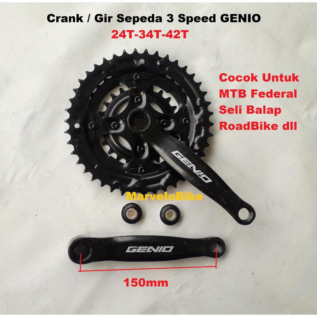 Crank Gir Depan Sepeda 3 Speed 24-34-42T GENIO