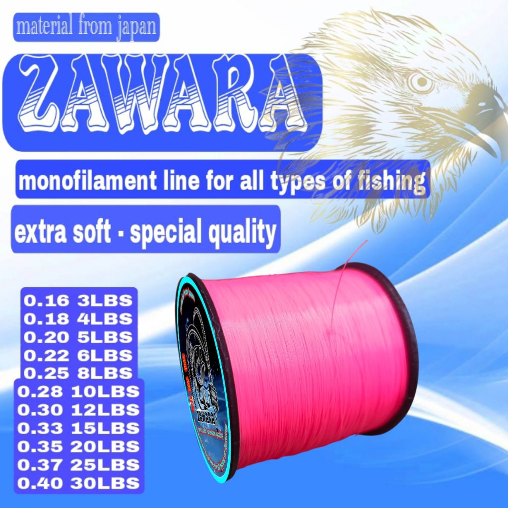 senar pancing ZAWARA fishing line original super kuat anti kriting, tahan gesekan warna pink / merah