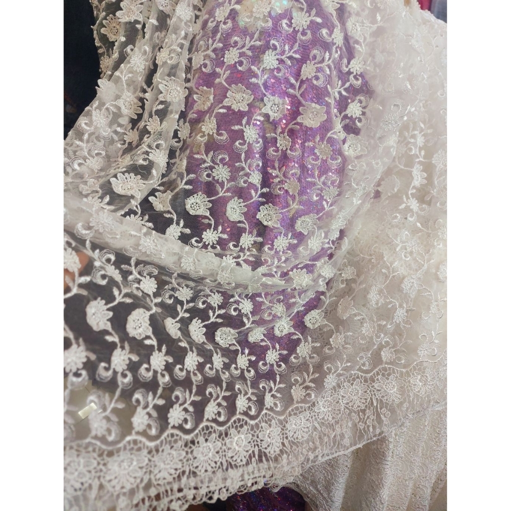 kain tile bordir Premium  - kain tile bordir original  - kain tile bordir bunga timbul ( BW ) ic