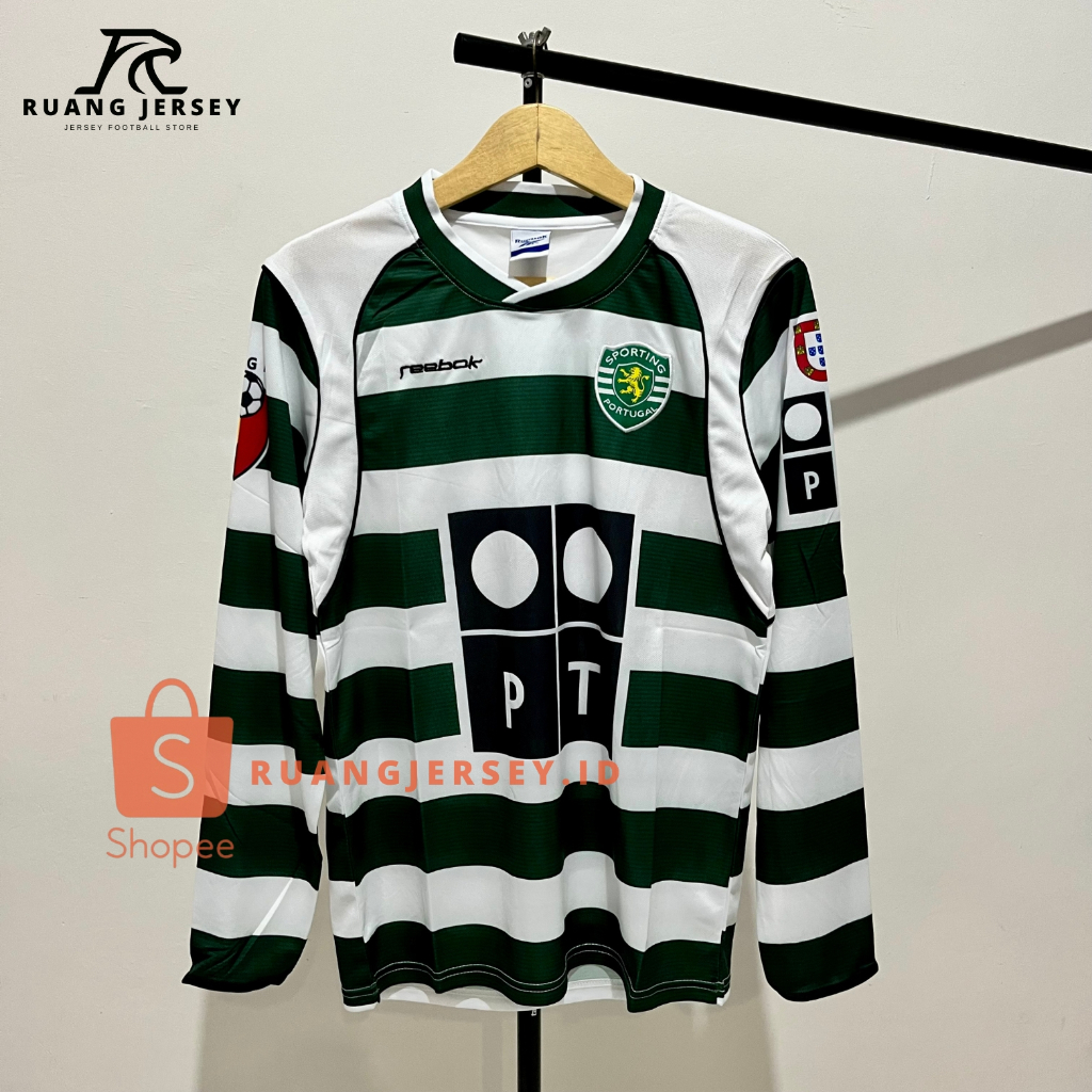 Jersey Sepak Bola Retro Classic Lengan Panjang Sporting Lisbon 2002/2003 Jersey Ronaldo retro Pria D