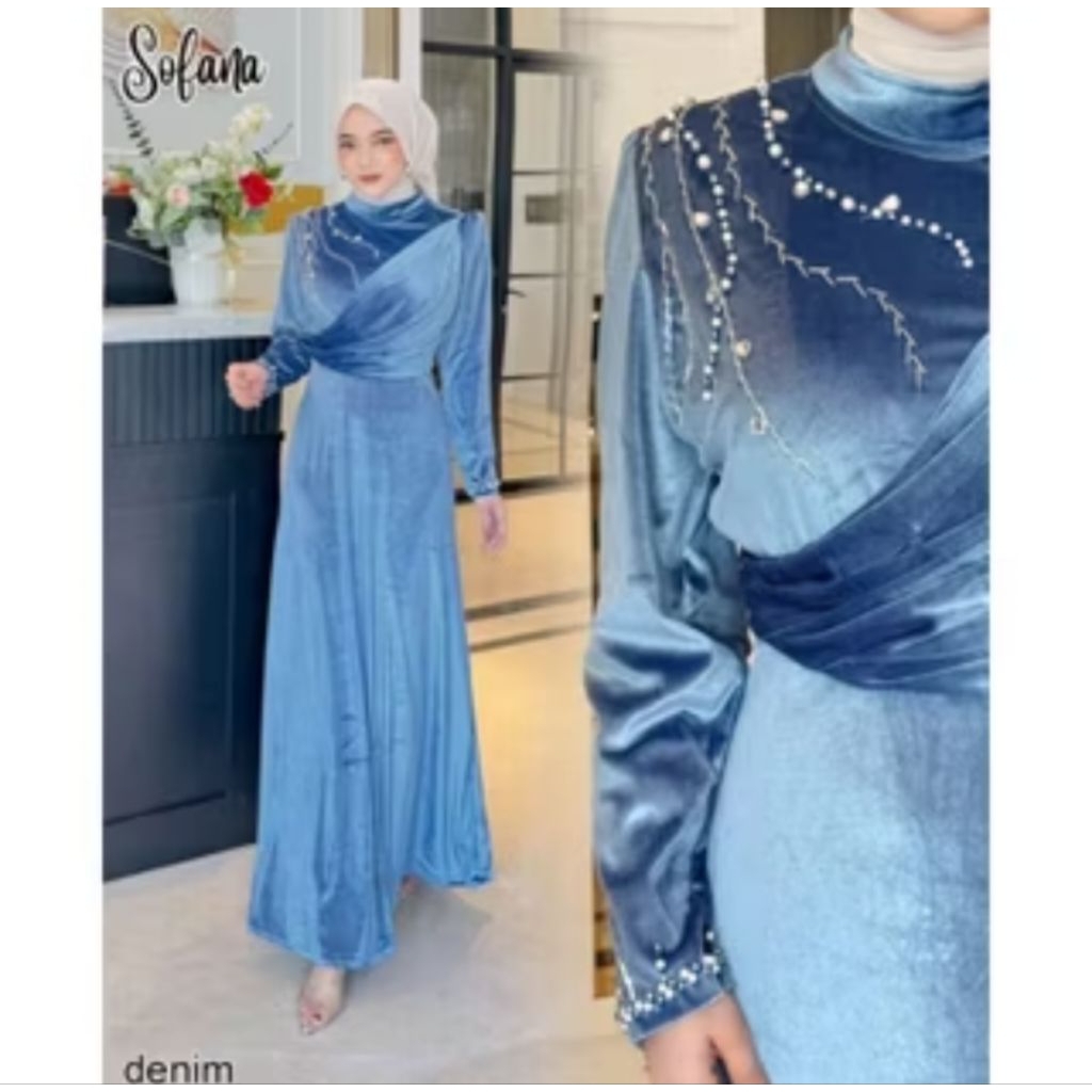 SOFANA DRESS GAMIS PESTA BUSANA MUSLIMAH SERAGAMAN LEBARAN NIKAHAN BRIDESMAID WISUDA GAMIS BLUDRU