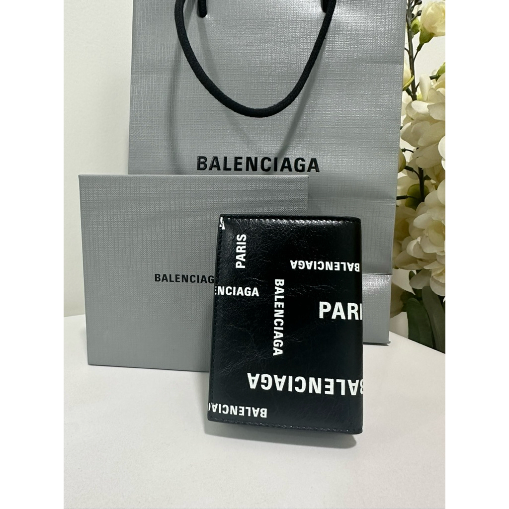 Balenciaga Allover Logo Cash Mini Bifold Wallet