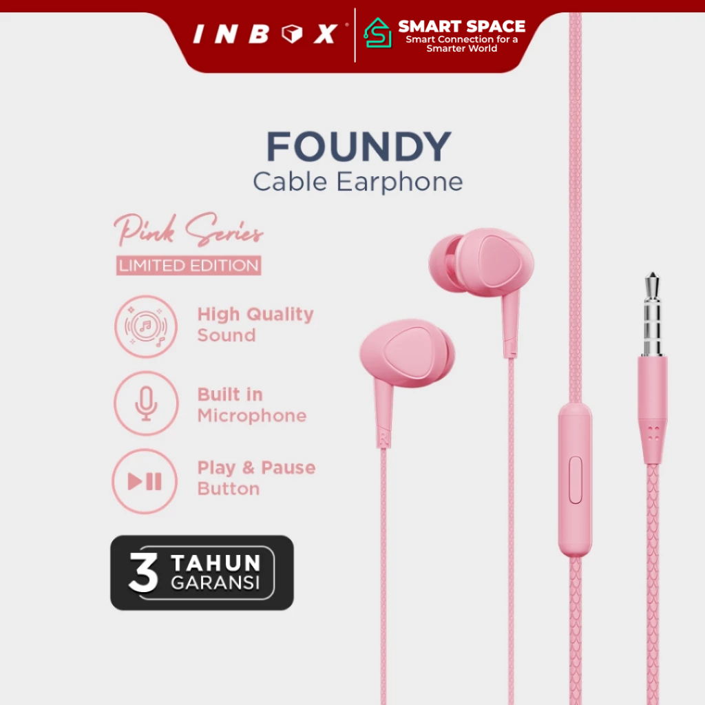 Inbox Foundy Kabel Earphone - Headset Handsfree dengan Microphone - Gaming Pink Edition