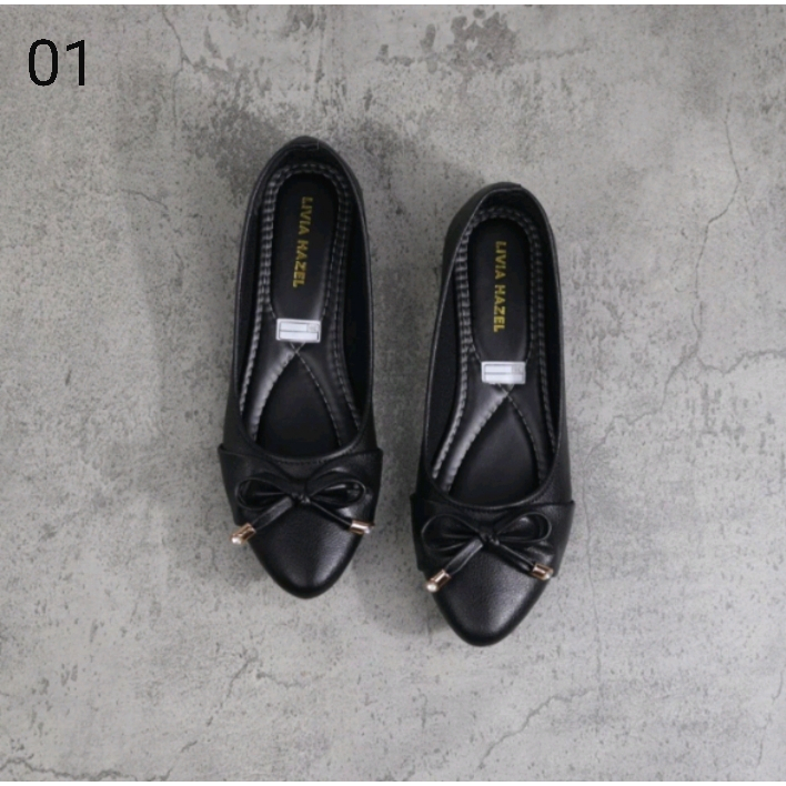 Sepatu Flat Shoes Wanita Variasi Pita Dasi / Sepatu Flat Wanita Hitam / Sepatu Flat Shoes Sol Karet 