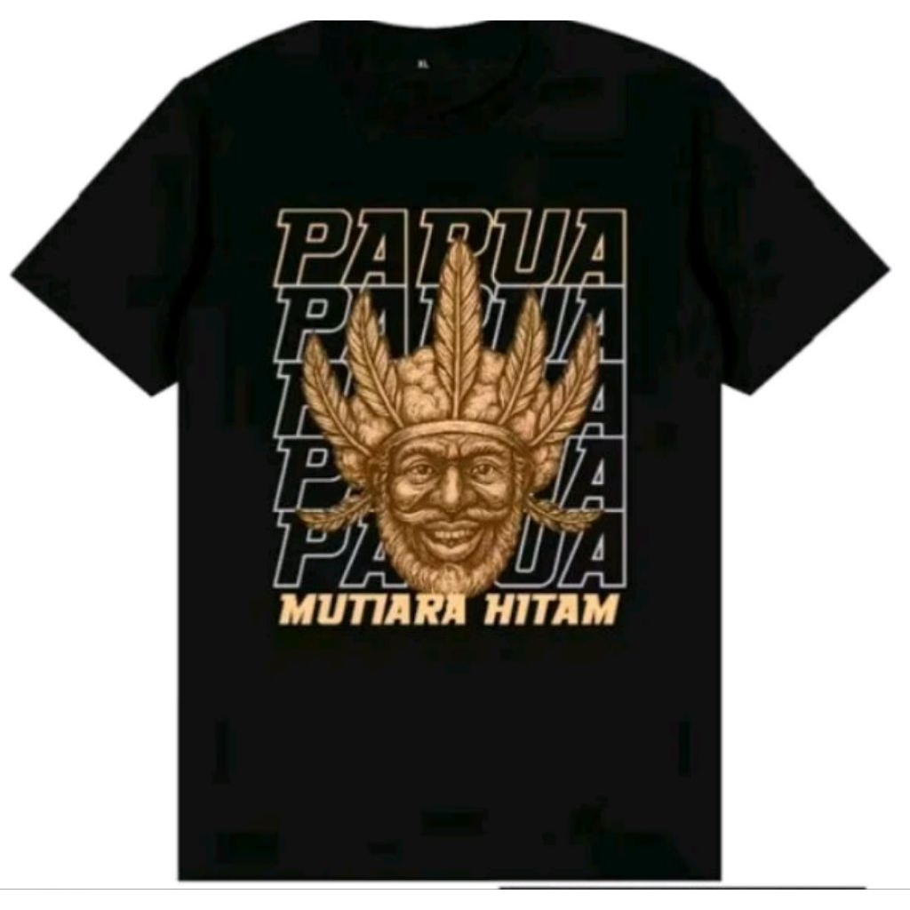 KAOS Papua Mutiara Hitam – Kaos Etnik Budaya Papua Desain Kepala Suku