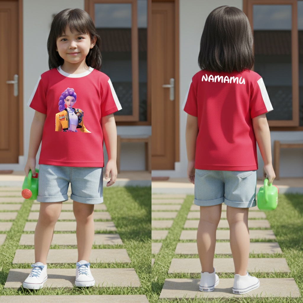 Baju Anak Cewek Demon Hunter Kpop Rumi Kaos Anak Perempuan Cetak Nama
