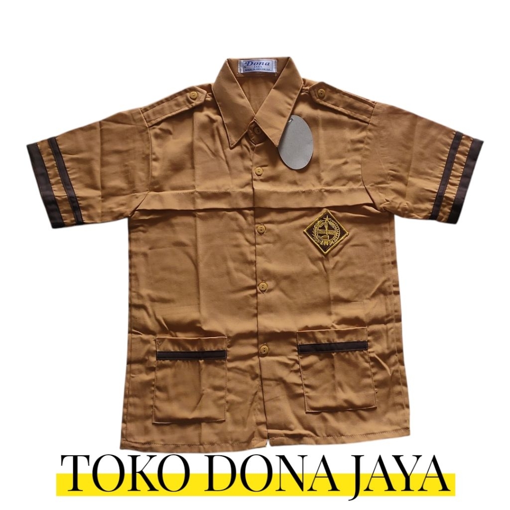 Baju Pramuka Siaga / Seragam Sekolah / Coklat Kuning / Kain Oxford / Merk Dona Jaya / Kemeja Siaga P