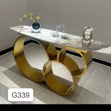 Console Table Import Stainless Gold Top Table Granit - 140×40×80cm - G339