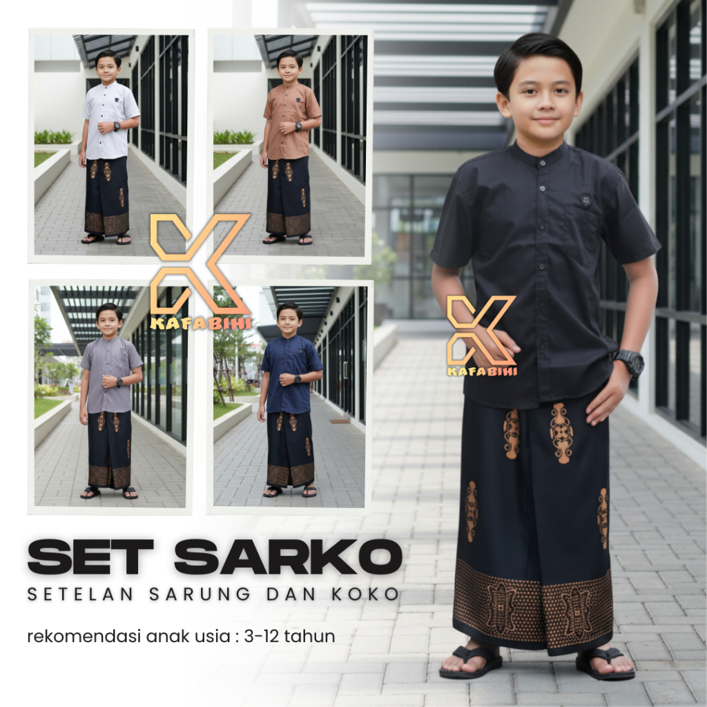 Setelan Koko Sarung Anak Laki-Laki Usia 3-12 Tahun Baju Koko anak Laki Laki Benzema Series