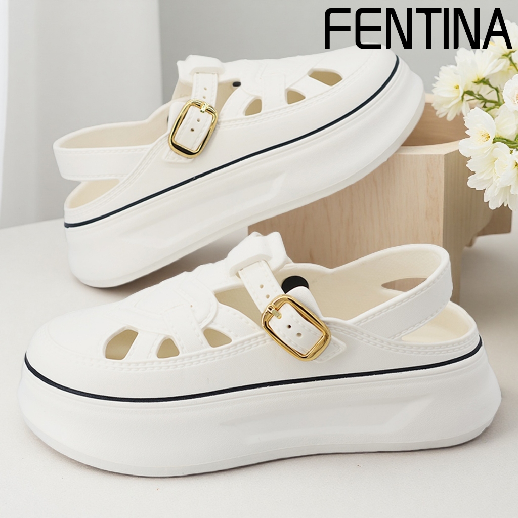 FENTINA Sandal Wantia Kekinian Tinggi Sandal Baim Wanita Jelly Sandal Fuji Sepatu Wanita Lace-up