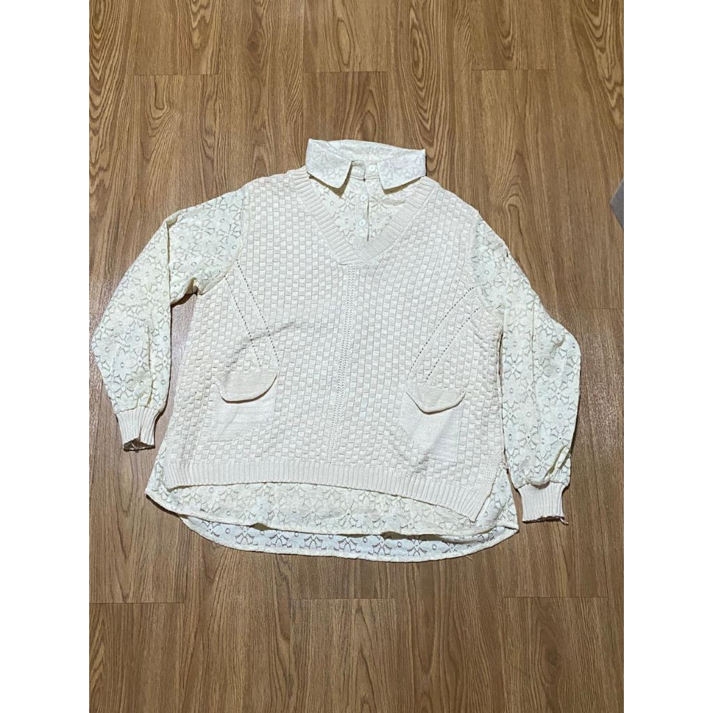 Blus rajut dewasa wanita kekinian / rajut kerah rompi mix brukat