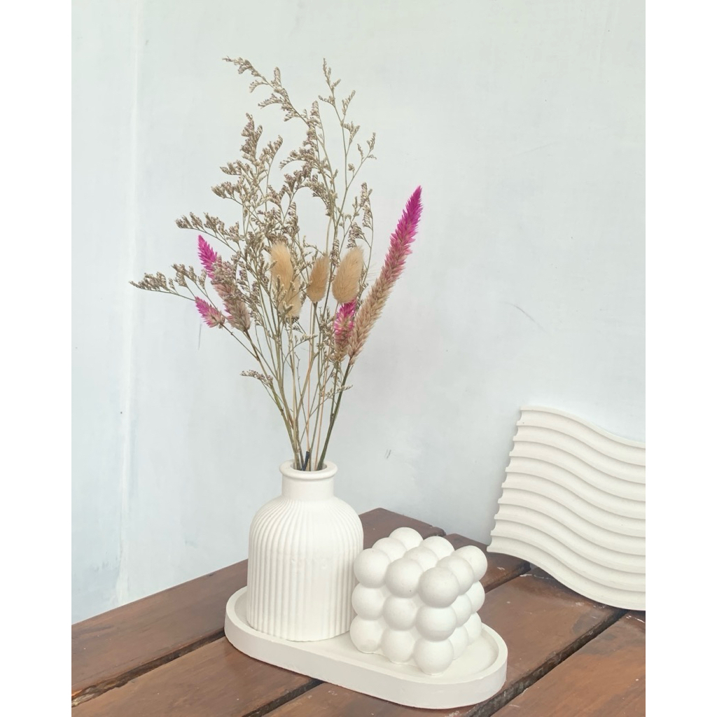 Satu Set Vas Bunga Cube Tatakan Putih Aesthetic / Vas Bunga Minimalis / Vas Bunga Handmade / Vas Put