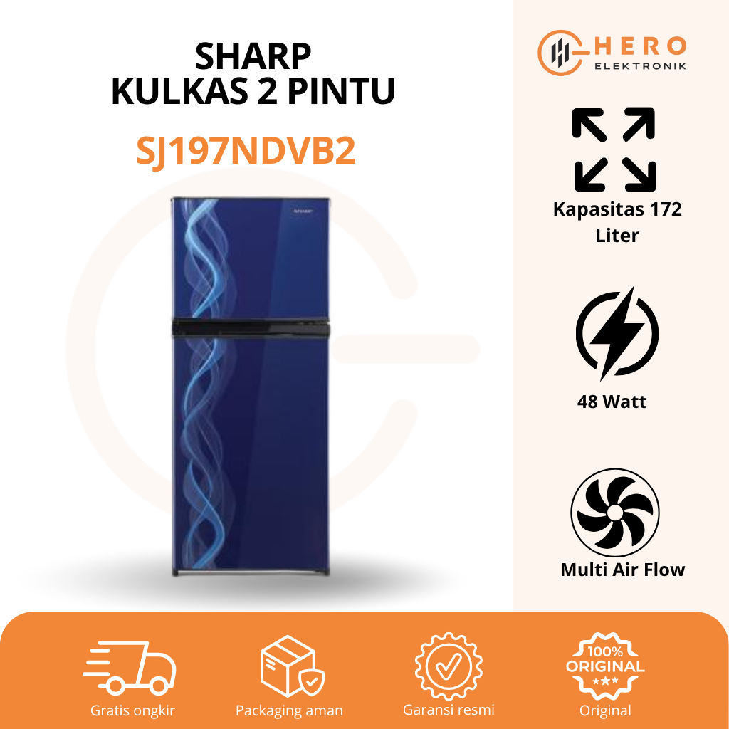 KULKAS SHARP 2 PINTU SJ197ND-VB SJ-197ND-VB NO FROST LOW WATT 197 ND