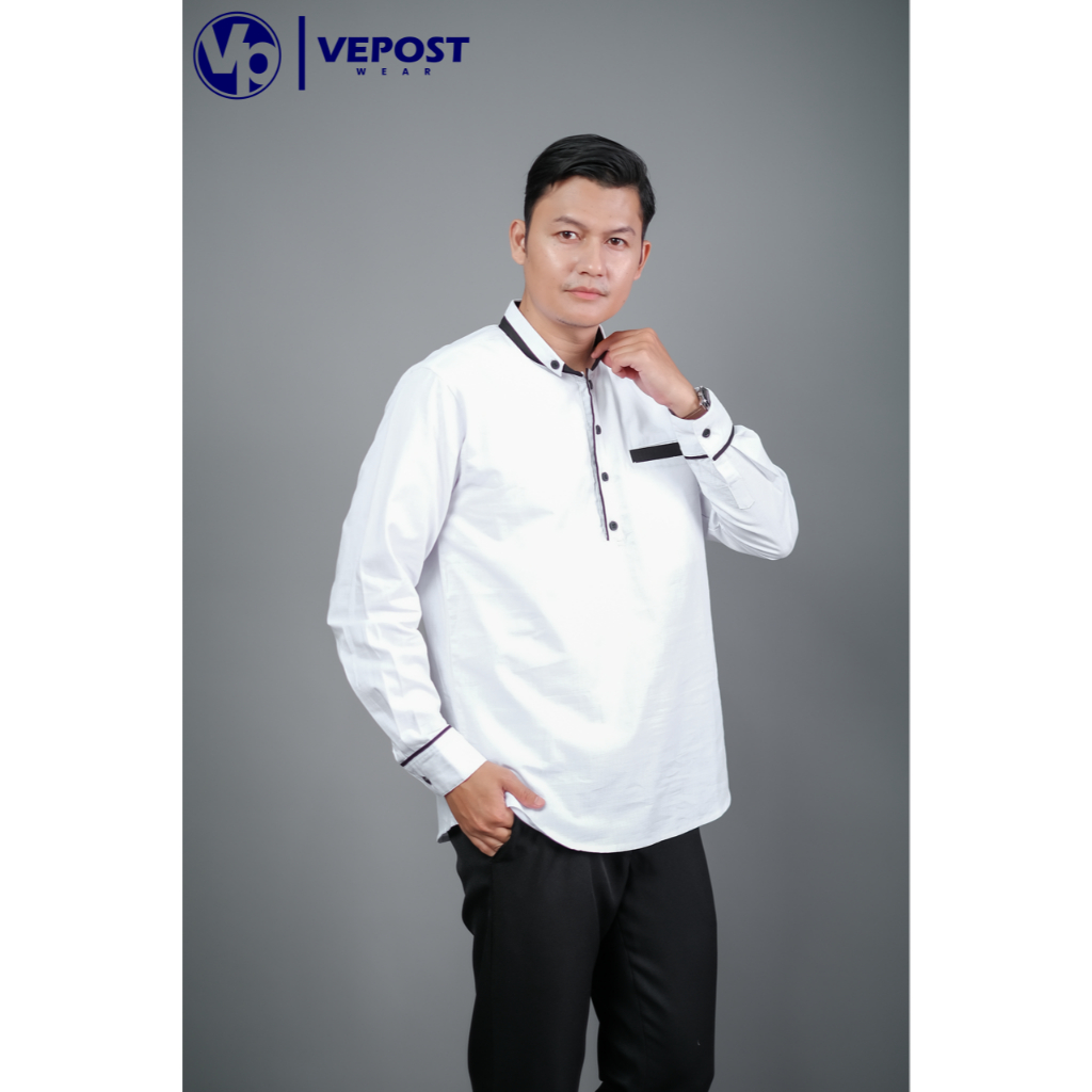 Baju Koko Putih Lengan Panjang Koko Pria Dewasa Baju Koko Kerah Kancing Tersedia 4 Varian Warna